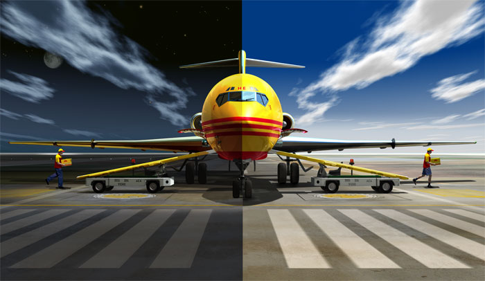 Client: DHL,
Campaign:Overnight Air Express, 3D Illustration